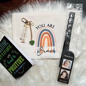 Bundle of 4 Items:Cosmetic Bag, Bag Charm, Small Notebook, Fashion Headband NWOT